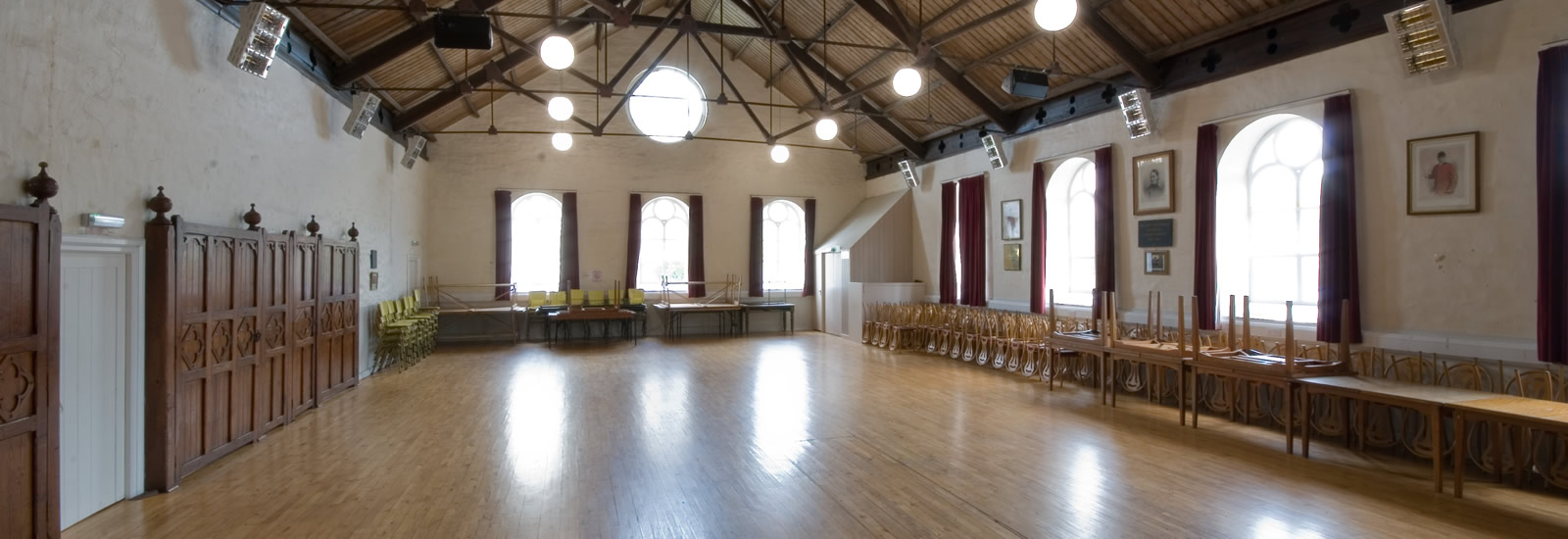 Large hall with tables and seating